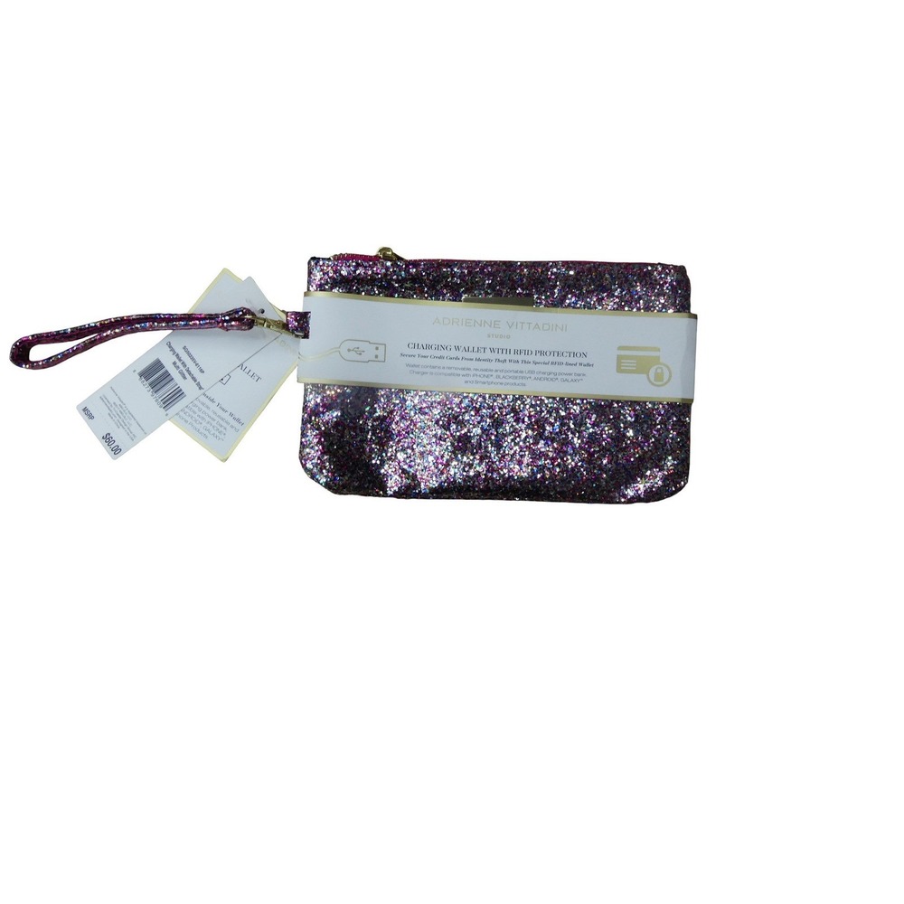 Adrienne Vittadini Charging Wallet Womens OS Multi Glitter NWT RFID Wristlet
